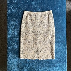 Laser Cut Faux Leather Cream Pencil Skirt M
